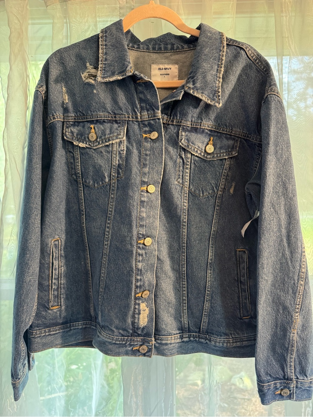Old Navy Blue Denim Distressed Boyfriend Jean Jacket